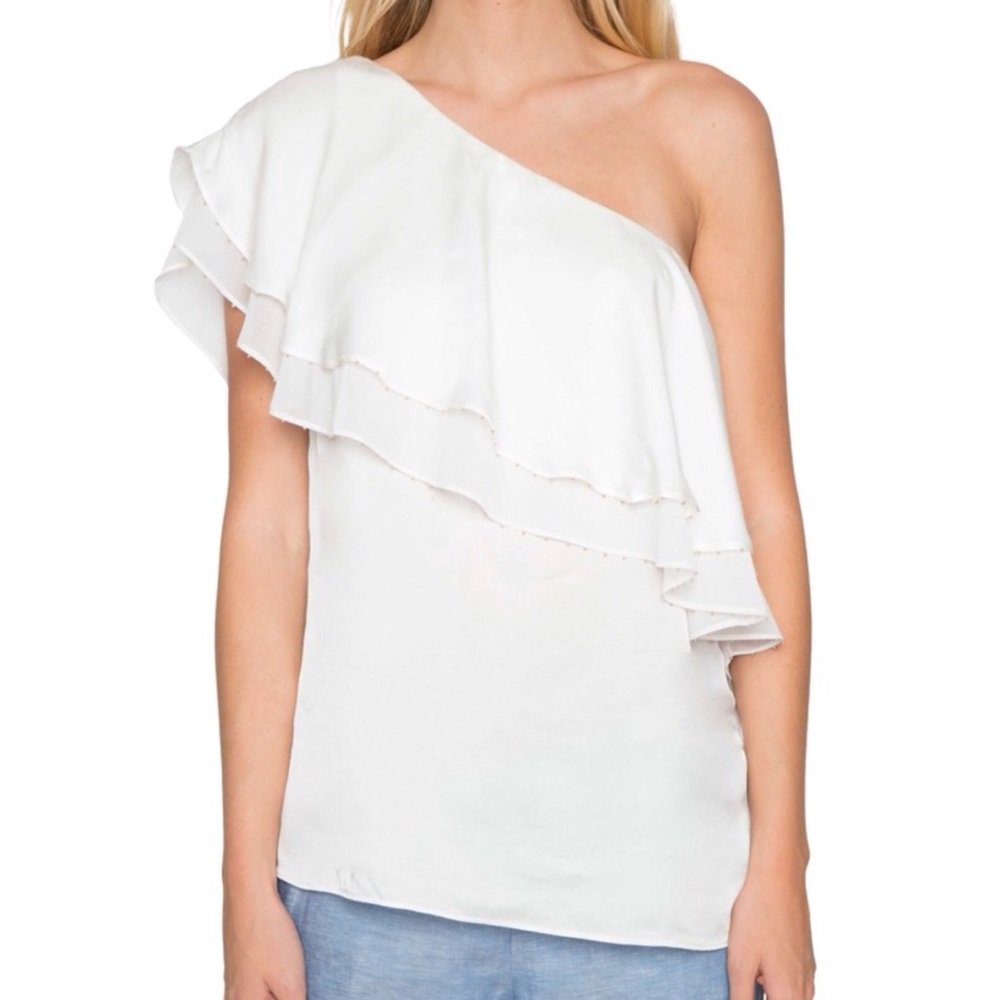 Willow & Clay One Shoulder Ruffle Top White Beads - Picture 1 of 6
